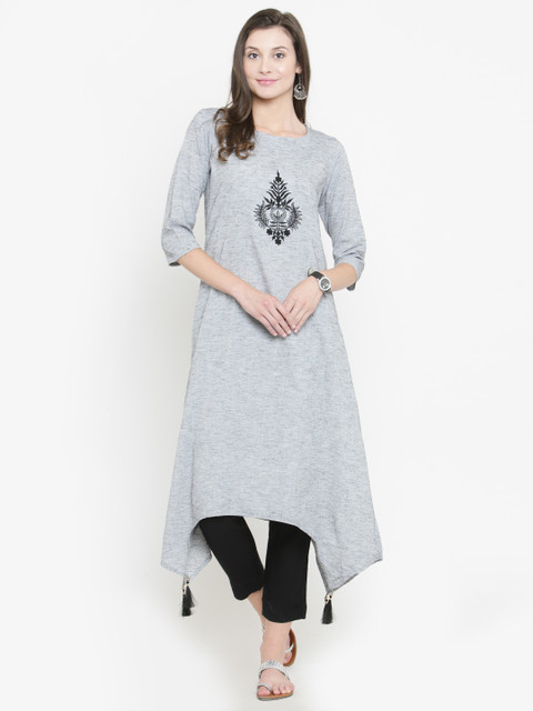 

Varanga Women Grey & Black Embroidered Kurta with Trousers