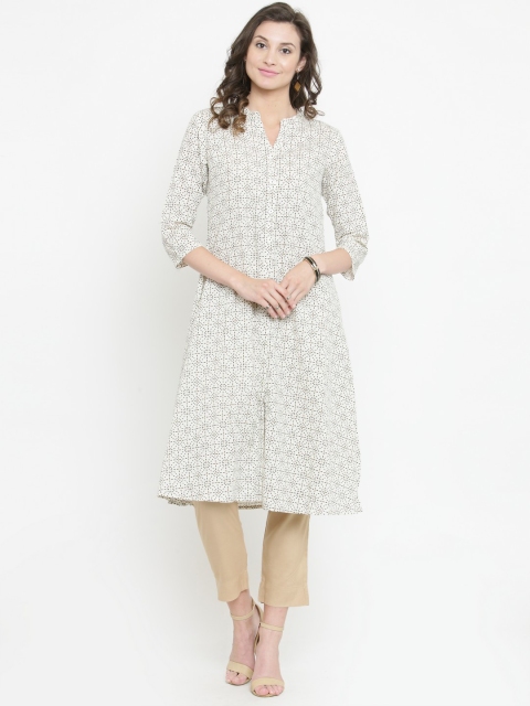 

Varanga Women White & Beige Printed Kurta with Trousers