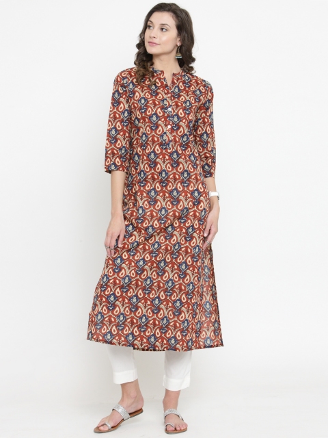 

Varanga Women Rust & White Printed Kurta with Trousers