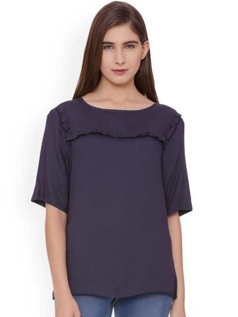 

Van Heusen Woman Women Navy Blue Solid Top