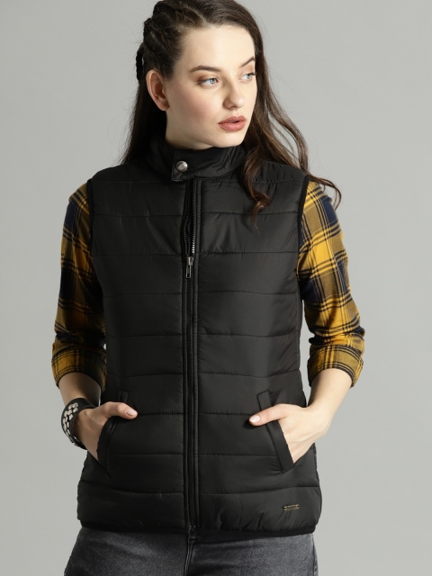 

Roadster Women Black Solid Lightweight Padded Jacket
