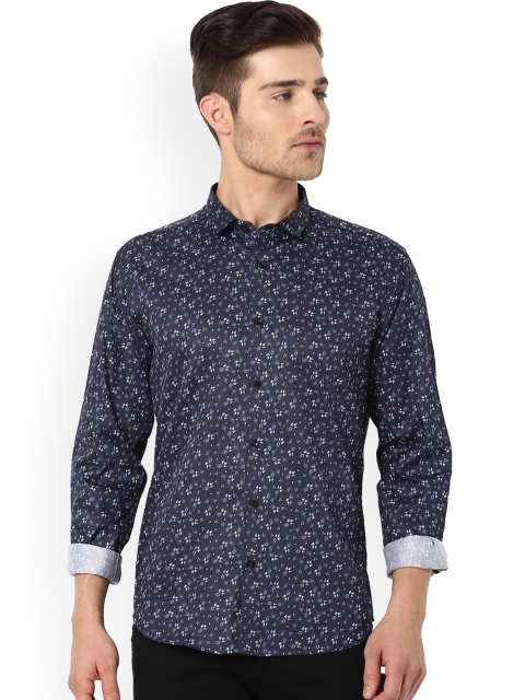

V Dot Men Navy Blue Slim Fit Printed Casual Shirt
