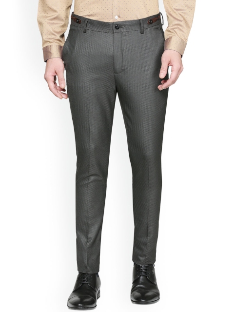 

V Dot Men Grey Slim Fit Self Design Formal Trousers