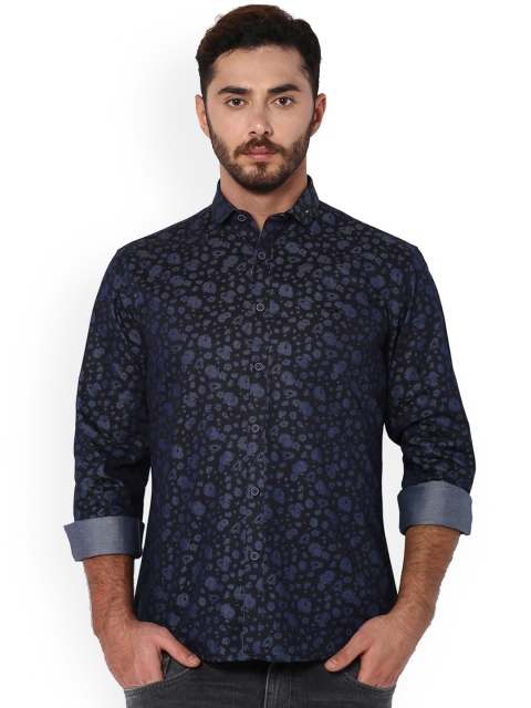 

V Dot Men Navy Blue Slim Fit Printed Casual Shirt
