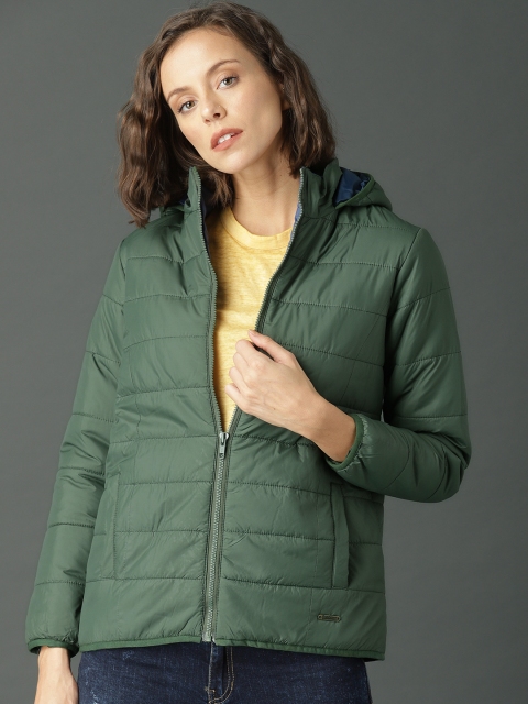 

Roadster Women Olive Green Solid Puffer Jacket