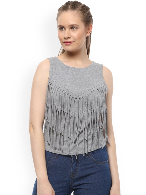 

People Women Grey Solid Fringed Top
