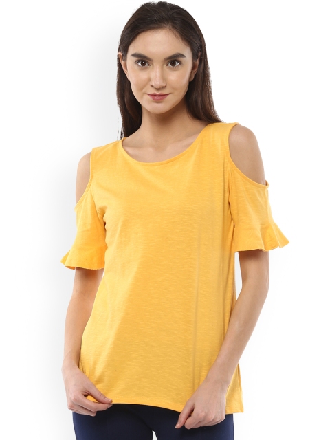

People Women Yellow Solid Cold-Shoulder Top