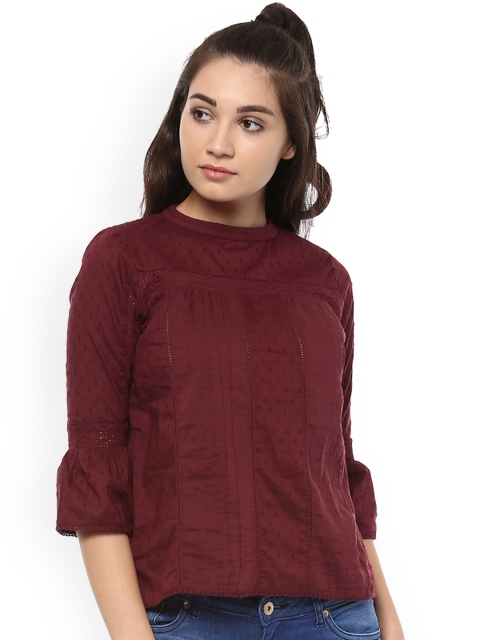 

People Women Maroon Self Design Top