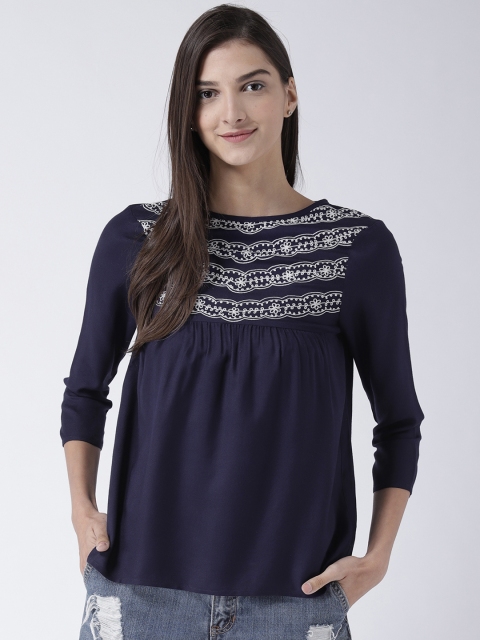 

MsFQ Women Navy Blue Printed A-Line Top