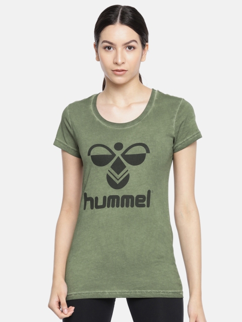 

hummel Women Olive Green Printed Round Neck T-shirt