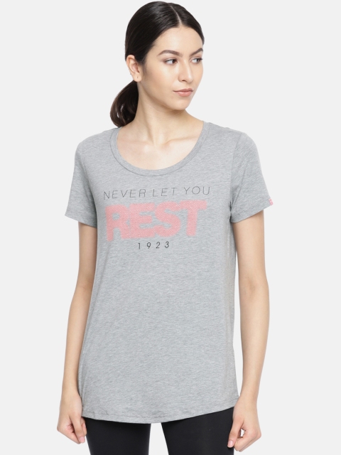 

hummel Women Grey Melange Printed Round Neck T-shirt