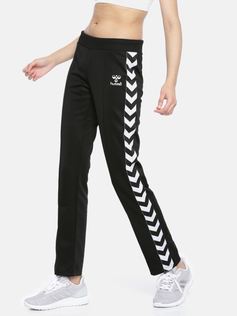 

hummel Black Regular Fit Track Pants with Contrast Taping on the Sides