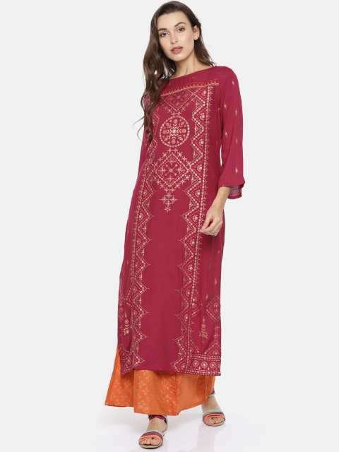 

Global Desi Women Magenta & Orange Printed Kurta with Trousers