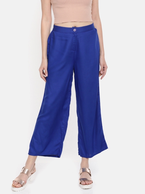 

Global Desi Women Blue Regular Fit Solid Regular Trousers