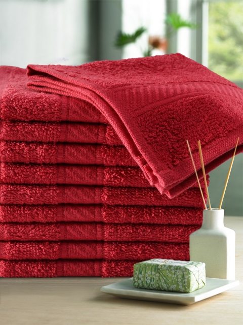 

Trident Set Of 10 Red Cotton 400 GSM Face Towel