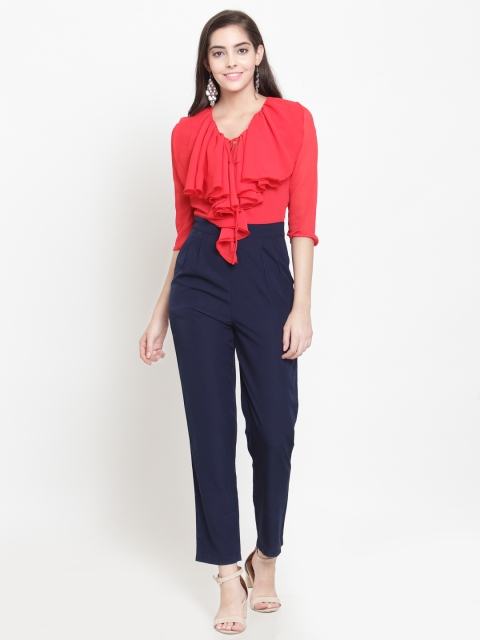 

Magnetic Designs Women Blue & Red Colourblocked Basic Jumpsuit