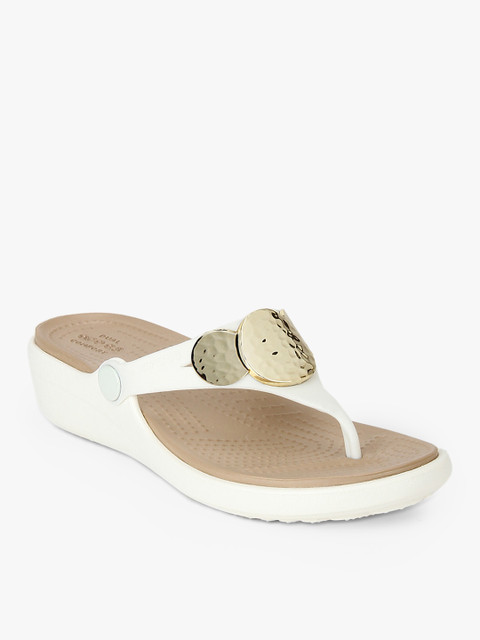 

Crocs Women White & Gold-Toned Comfort Heels