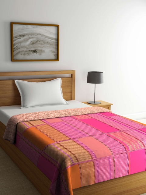 

Portico New York Pink Checked AC Room 110 GSM Single Bed Dohar