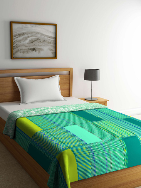 

Portico New York Green Checked AC Room 110 GSM Single Bed Dohar