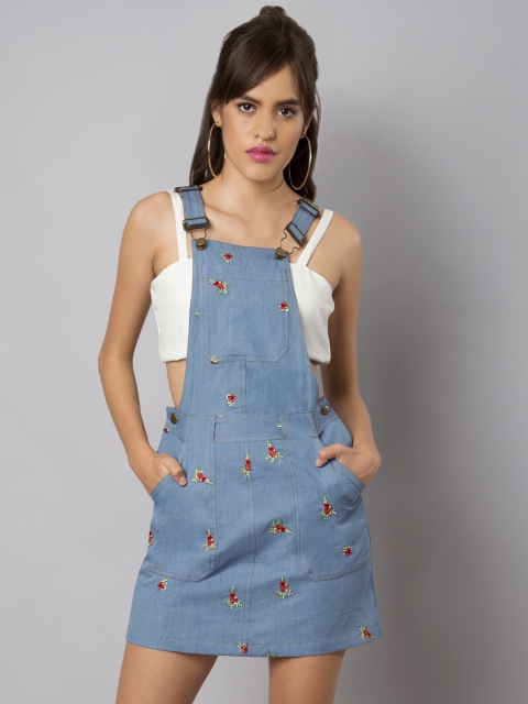 

FabAlley Women Blue Printed Pinafore Dress