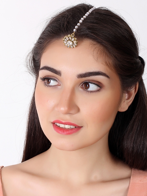 

Rubans Gold-Toned & White Stone-Studded Maang Tika