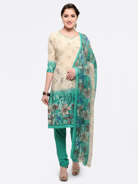 

Saree mall Cream-Coloured & Green Poly Crepe Unstitched Dress Material