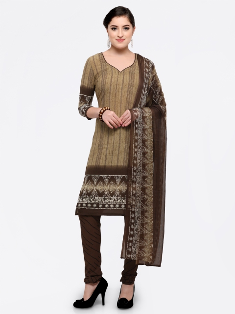 

Saree mall Brown & Black Poly Crepe Unstitched Dress Material