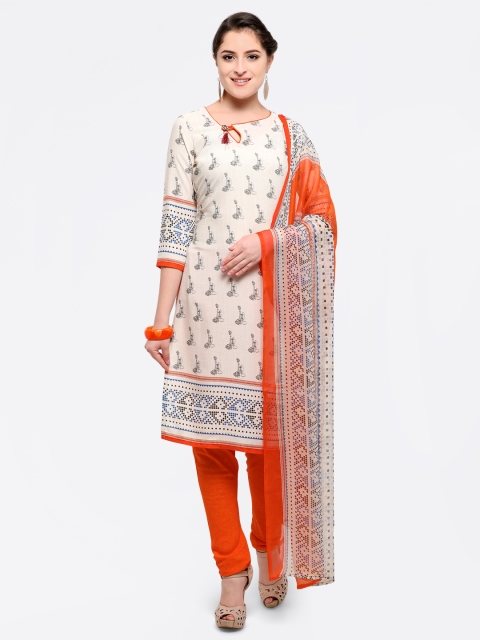 

Saree mall Cream-Coloured & Orange Poly Crepe Unstitched Dress Material