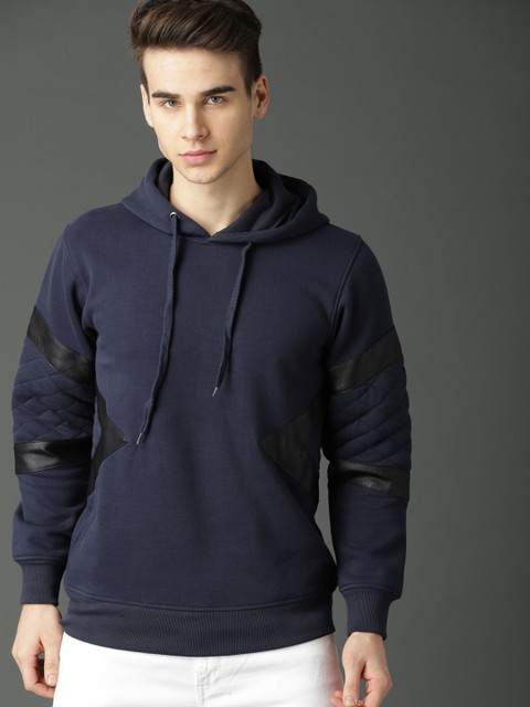 

Roadster Men Navy Blue Solid Hooded Sweatshirt