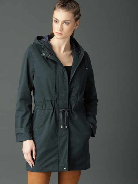 

Roadster Women Navy Blue Solid Duster Jacket