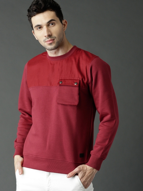 

Roadster Men Red Solid Sweatshirt