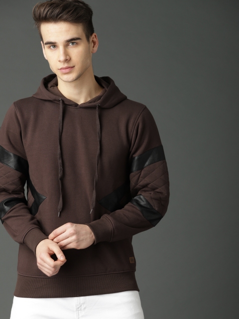 

Roadster Men Brown Solid Hooded Sweatshirt