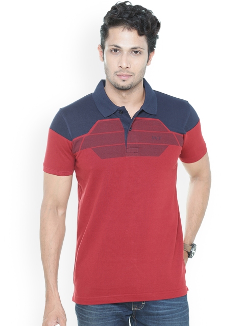 

WEXFORD Men Red Colourblocked Polo Collar T-shirt