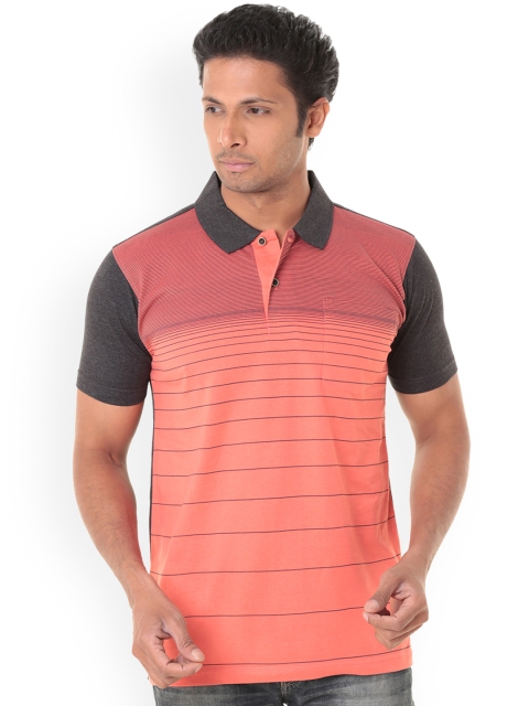 

WEXFORD Men Peach-Coloured Striped Polo Collar T-shirt