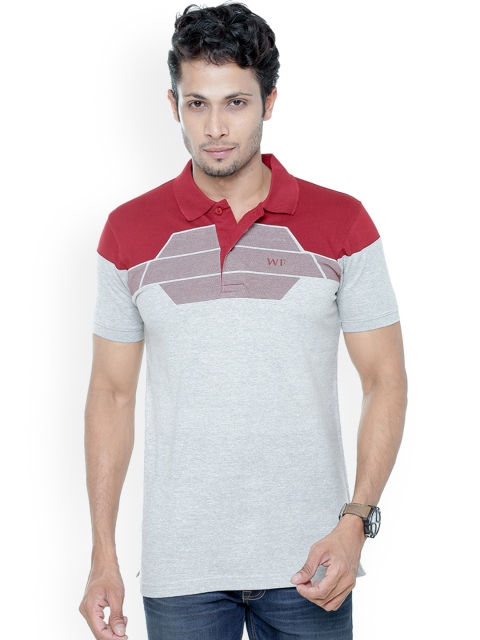 

WEXFORD Men Grey & Red Colourblocked Polo Collar T-shirt