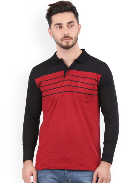 

WEXFORD Men Red & Black Striped Polo Collar T-shirt