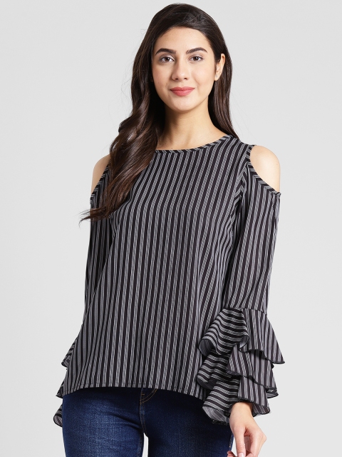 

plusS Women Black Striped A-Line Top