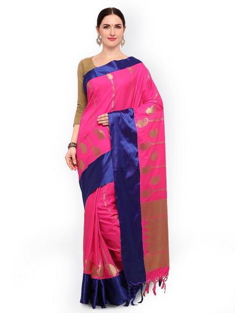 

Varkala Silk Sarees Pink Silk Blend Printed Kanjeevaram Saree