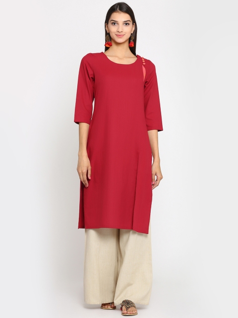 

Abhishti Women Red Woven Design Straight Kurta