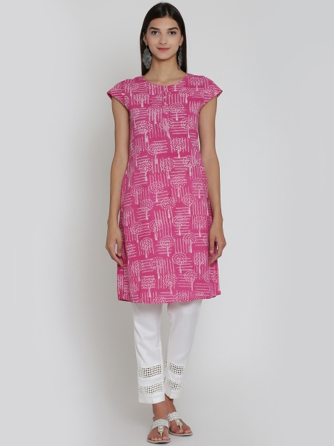 

Abhishti Women Pink Printed Straight Kurta
