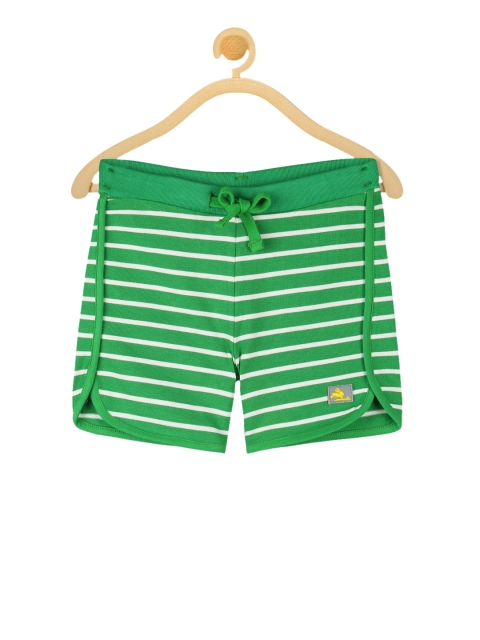 

Cherry Crumble Girls Green Striped Regular Fit Regular Shorts