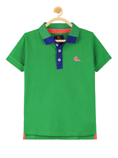 

Cherry Crumble Boys Green Solid Polo Collar T-shirt