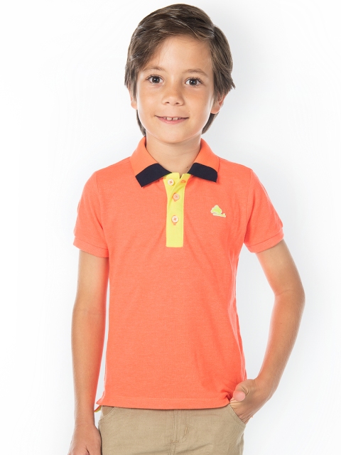 

Cherry Crumble Boys Orange Solid Polo Collar T-shirt