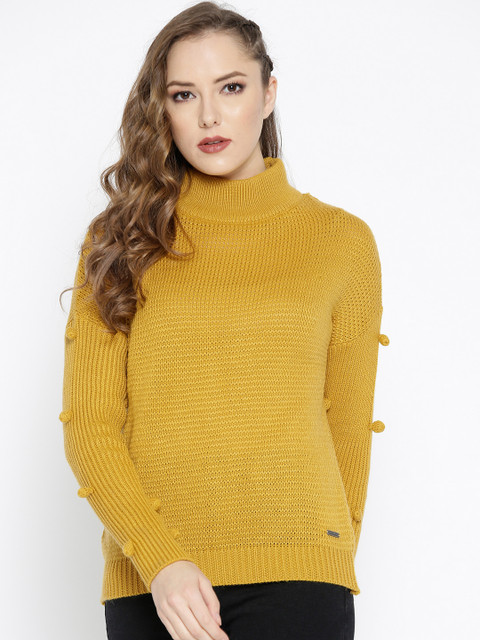 

Roadster Women Mustard Yellow Solid Pullover