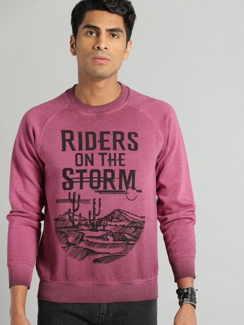 

Roadster Men Pink & Black Printed Sweatshirt