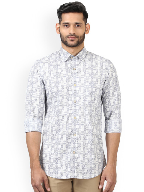 

ColorPlus Men Blue & Off-White Tailored Fit Printed Casual Shirt