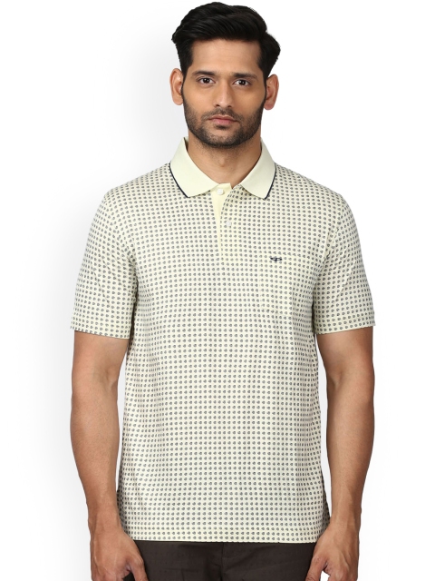 ColorPlus Men Yellow Printed Polo Collar Classic Fit Pure Cotton T-shirt
