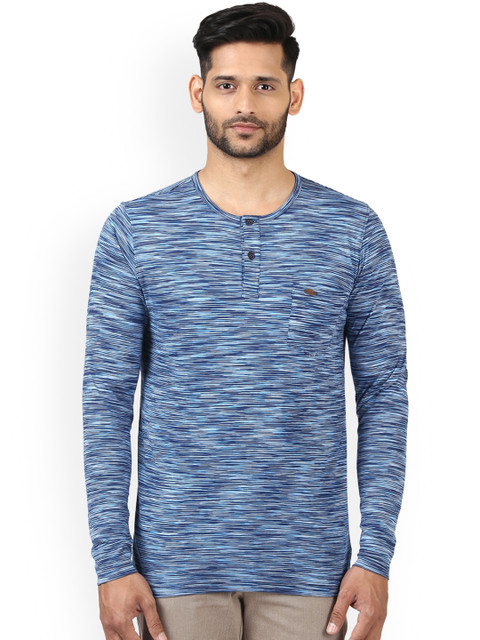 

ColorPlus Men Blue Printed Henley Neck Tailored Fit T-shirt