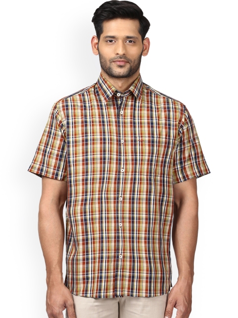 

ColorPlus Men Navy Blue & Green Regular Fit Checked Casual Shirt
