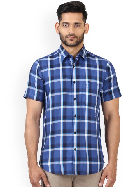 

ColorPlus Men Blue Tailored Fit Checked Casual Shirt